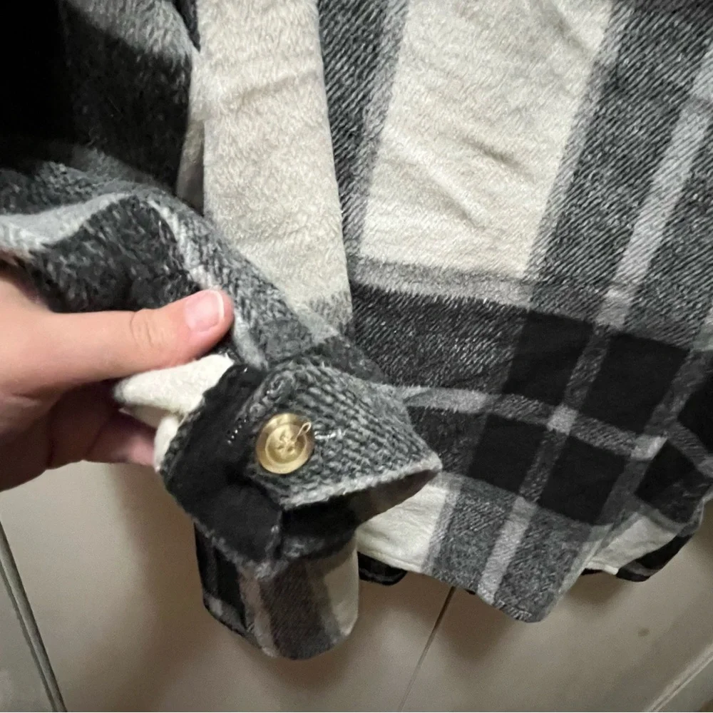 Plaid Hooded Women's Oversized Jacket - Black, White, and Gray